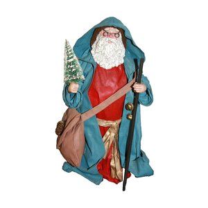 Possible Dreams By Clothique 10" Santa W/ Blue Robe & Brown Shoulder Bag 1985